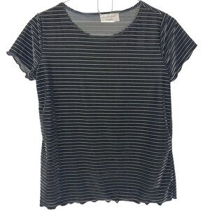 Lavender Field Velvet Burnout Striped Top S Black Gray Short Sleeve Lettuce Hem